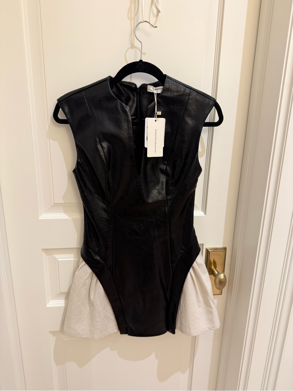 Commense Black Mini Dress with Cream Peplum